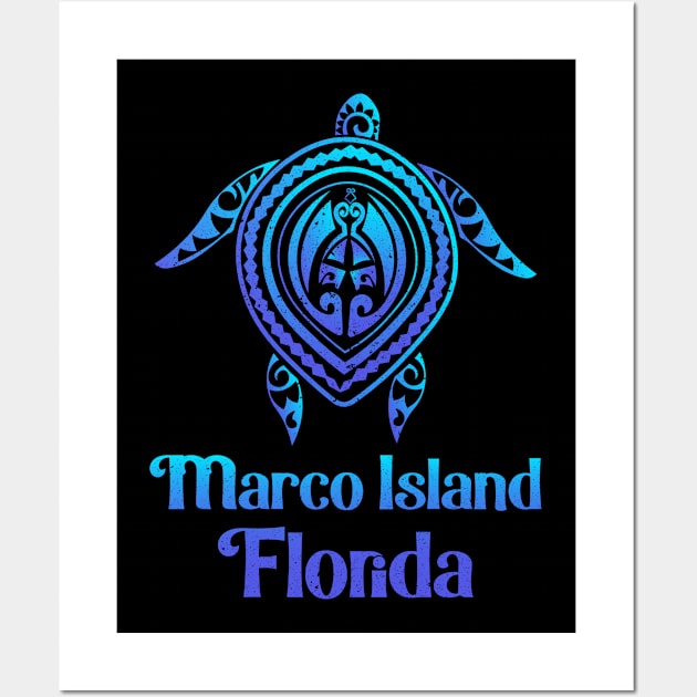 Marco Island Florida FL Sea Turtle Blue Sea Tribal Tattoo Wall Art by kalponik